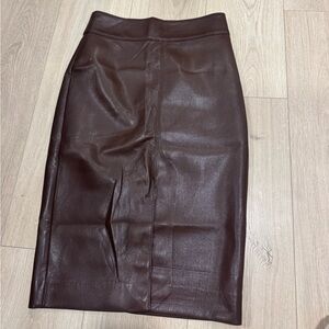 Aritzia Babaton chocolate Brown Faux Leather Pencil Skirt with Front Slit